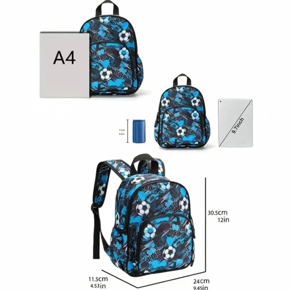 Kids Backpack Soccer Print Blue Black School Bag Boys Children’s NEW